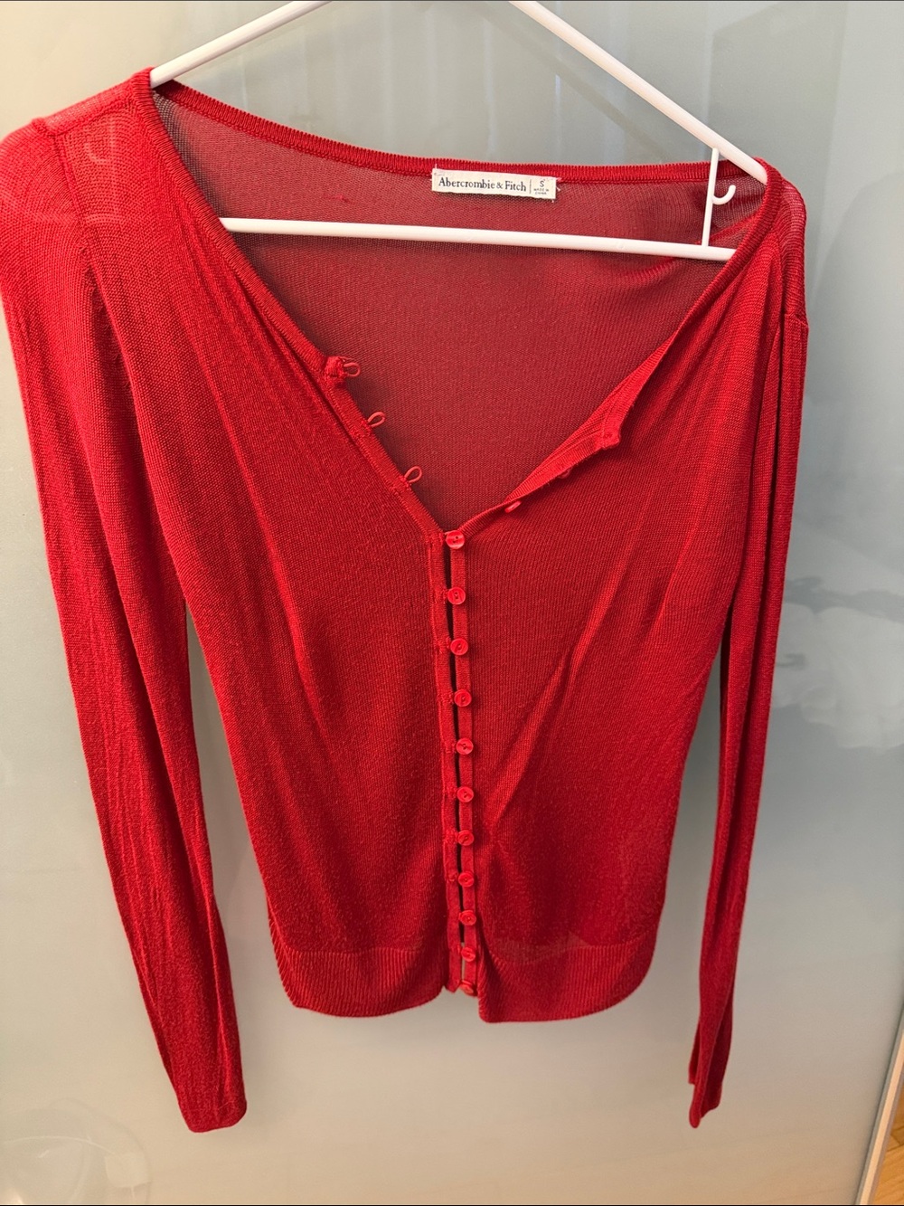 Abercrombie & Fitch Bright Red Lightweight Button Cardigan